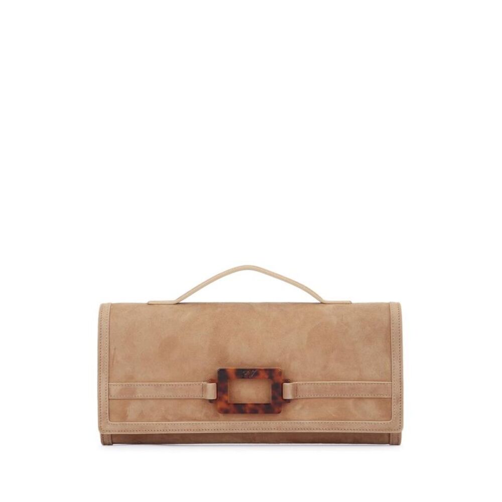 ROGER VIVIER Suede Envelope Clutch with Tortoiseshell Buckle Women BROWN